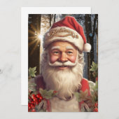 ビンテージクリスマスホリデーサンタクロースのウッドランド 招待状 (正面/裏面)