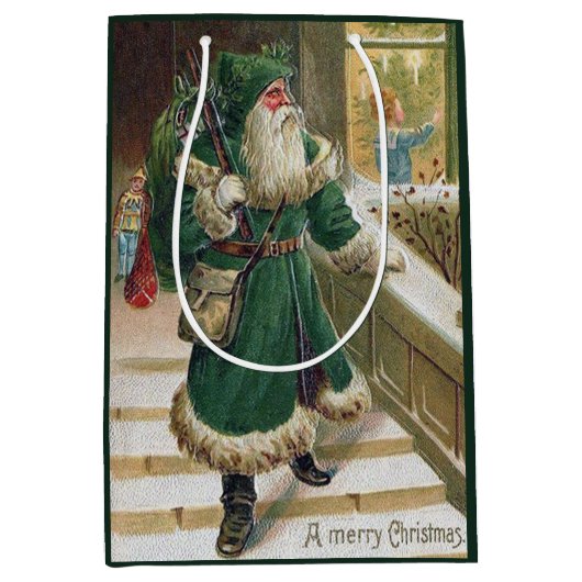 ビンテージクリスマスホリデーサンタ ミディアムペーパーバッグ (正面)