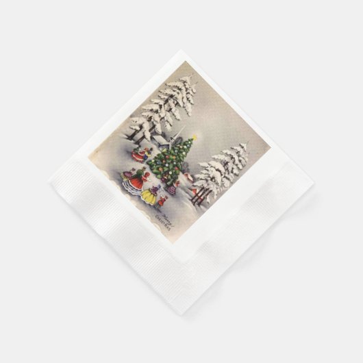 ビンテージクリスマスホリデーシーンナプキンス 縁ありカクテルナプキン (角)