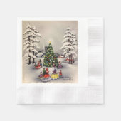 ビンテージクリスマスホリデーシーンナプキンス 縁ありカクテルナプキン (正面)