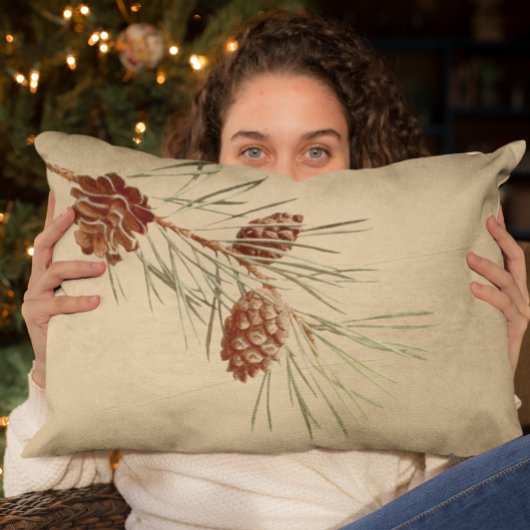 ビンテージクリスマスホリデーパインツリーブランチコーン ランバークッション