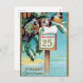 ビンテージクリスマスホリデー鳥はがき シーズンポストカード (正面/裏面)
