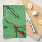 ビンテージクリスマスホリーキッチンタオルギフト キッチンタオル (四つ折り)