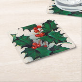 ビンテージクリスマスホリーベリーパーティー スクエアペーパーコースター (アングル)