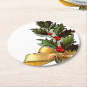 ビンテージクリスマスホリー ラウンドペーパーコースター (アングル)