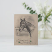 ビンテージクリスマスホースシーズングリーティングホリデー ポストカード (スタンド正面)