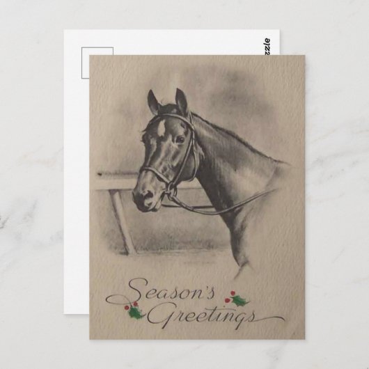 ビンテージクリスマスホースシーズングリーティングホリデー ポストカード (正面/裏面)
