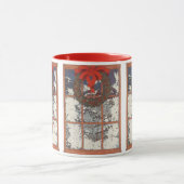 ビンテージクリスマスリースが雪で窓に マグカップ (中央)