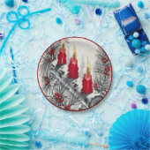 ビンテージクリスマスレッドキャンドルパインタイズベリー ペーパープレート (パーティー)