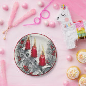 ビンテージクリスマスレッドキャンドルパインタイズベリー ペーパープレート (パーティー)