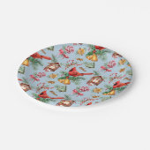 ビンテージクリスマスレッドバードパインホリーキャンディーケイン ペーパープレート (アングル)