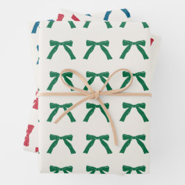 ビンテージクリスマスレッドブルーグリーン弓ホリデー ラッピングペーパーシート