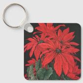 ビンテージクリスマスレッドポインセチア植物花 キーホルダー (正面)
