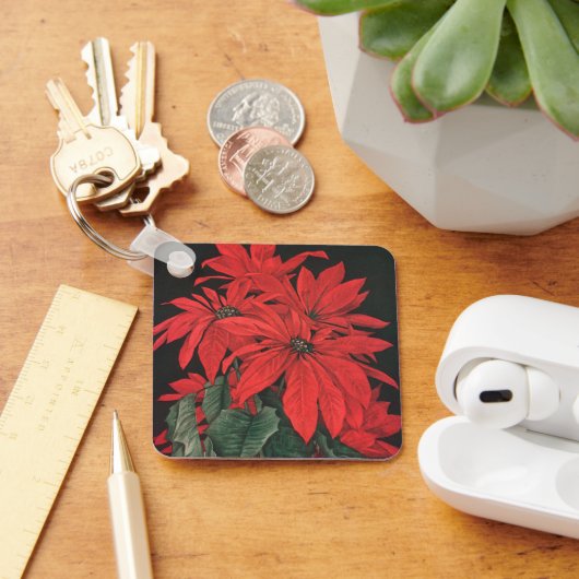 ビンテージクリスマスレッドポインセチア植物花 キーホルダー (デスク)