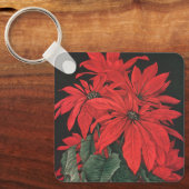 ビンテージクリスマスレッドポインセチア植物花 キーホルダー (正面)