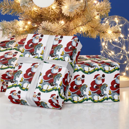 ビンテージクリスマスロッキングホースサンタタイル ラッピングペーパー (クリスマス)
