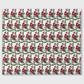 ビンテージクリスマスロッキングホースサンタタイル ラッピングペーパー (フラット)