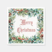 ビンテージクリスマス冬の葉と果実 スタンダードカクテルナプキン (正面)