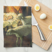 ビンテージクリスマス出生、マンガーのベビーイエス キッチンタオル (四つ折り)