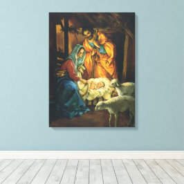 ビンテージクリスマス出生、マンガーのベビーイエス キャンバスプリント