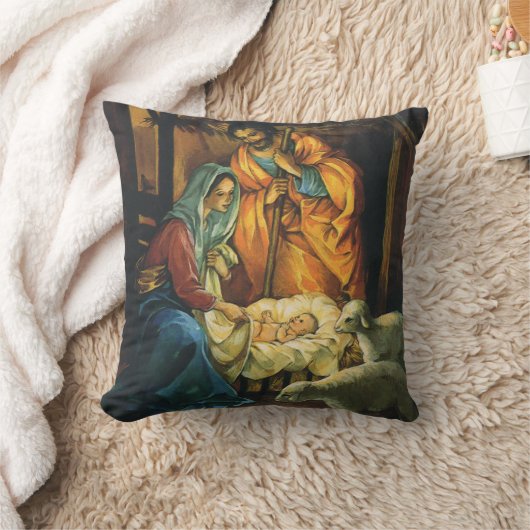 ビンテージクリスマス出生、マンガーのベビーイエス クッション (ブランケット)