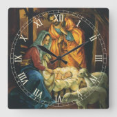 ビンテージクリスマス出生、マンガーのベビーイエス スクエア壁時計 (正面)