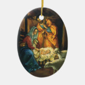 ビンテージクリスマス出生、マンガーのベビーイエス セラミックオーナメント (正面)