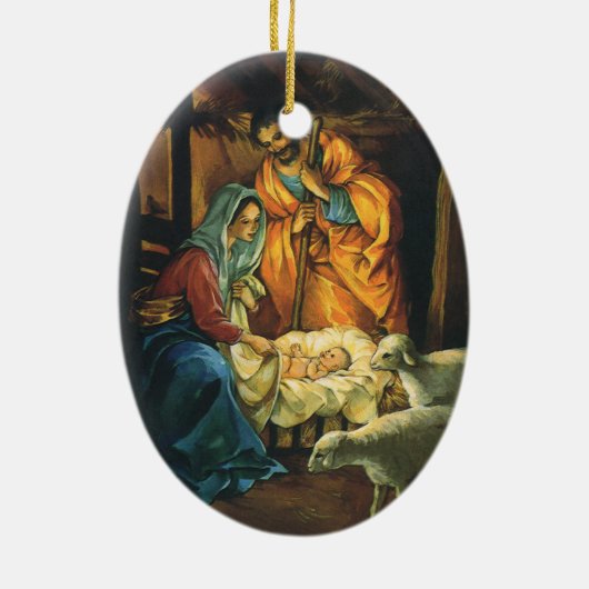 ビンテージクリスマス出生、マンガーのベビーイエス セラミックオーナメント (裏面)