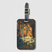 ビンテージクリスマス出生、マンガーのベビーイエス ラゲッジタグ (正面縦)