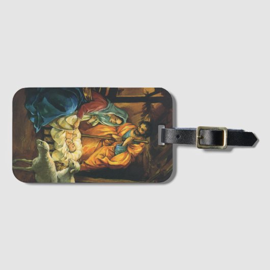 ビンテージクリスマス出生、マンガーのベビーイエス ラゲッジタグ (正面横)