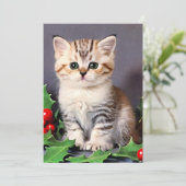 ビンテージクリスマス子猫とホリ シーズンカード (スタンド正面)