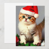 ビンテージクリスマス子猫サンタ帽 シーズンカード (正面/裏面)