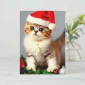 ビンテージクリスマス子猫サンタ帽 シーズンカード (スタンド正面)