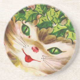 ビンテージクリスマス子猫 コースター