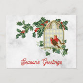 ビンテージクリスマス季節のごあいさつホリーバード ポストカード (正面)