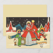 ビンテージクリスマス家族で聖歌を歌う 誘い 招待状 (正面/裏面)