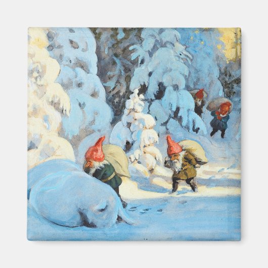 ビンテージクリスマス小人がプレゼント マグネット (正面)