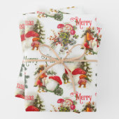 ビンテージクリスマス小人とキノコ ラッピングペーパーシート (インサイチュ)