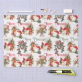 ビンテージクリスマス小人とキノコ 薄葉紙 (クラフト)