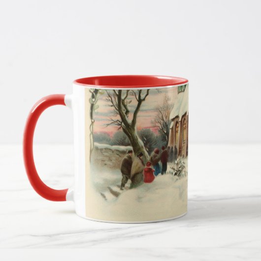 ビンテージクリスマス教会の信徒たちによる朝のミサ マグカップ (左)