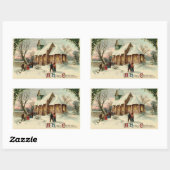 ビンテージクリスマス教会の信徒たちによる朝のミサ 長方形シール (シート)