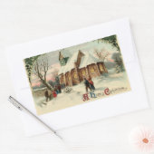 ビンテージクリスマス教会の信徒たちによる朝のミサ 長方形シール (封筒)