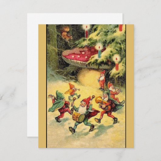 ビンテージクリスマス格言踊りのまわりにキノコ シーズンカード (正面/裏面)