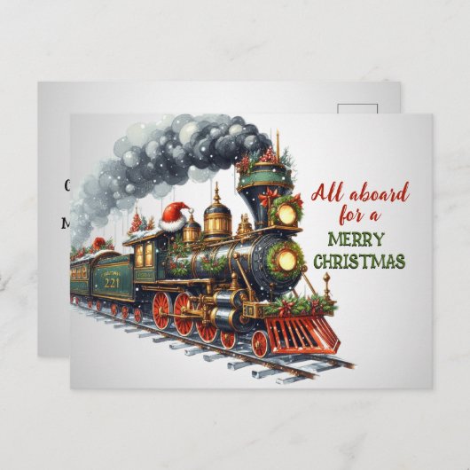 ビンテージクリスマス機関車列車はがき ポストカード (正面/裏面)