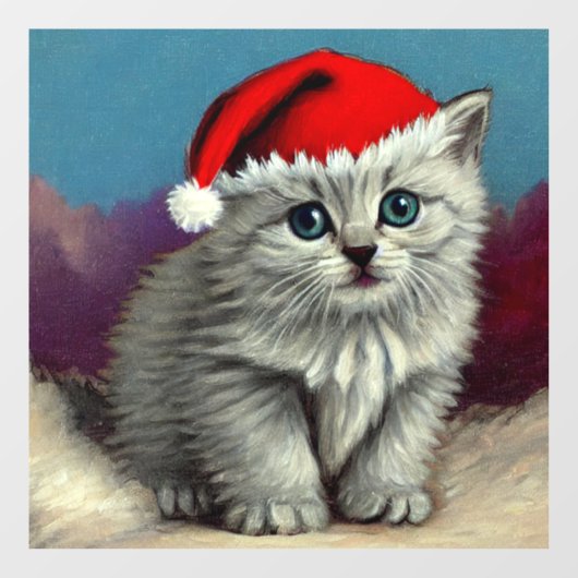 ビンテージクリスマス猫のサンタ帽 ウィンドウサイン (シート)