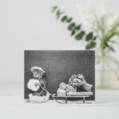 ビンテージクリスマス猫白黒写真 シーズンポストカード (スタンド正面)