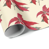 ビンテージクリスマス金ゴールドポインセティア ラッピングペーパー (ロールコーナー)
