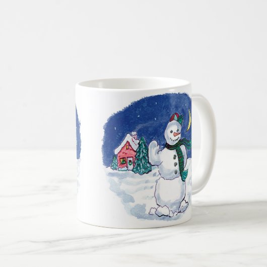 ビンテージクリスマス雪だるまなびく コーヒーマグカップ (正面右)