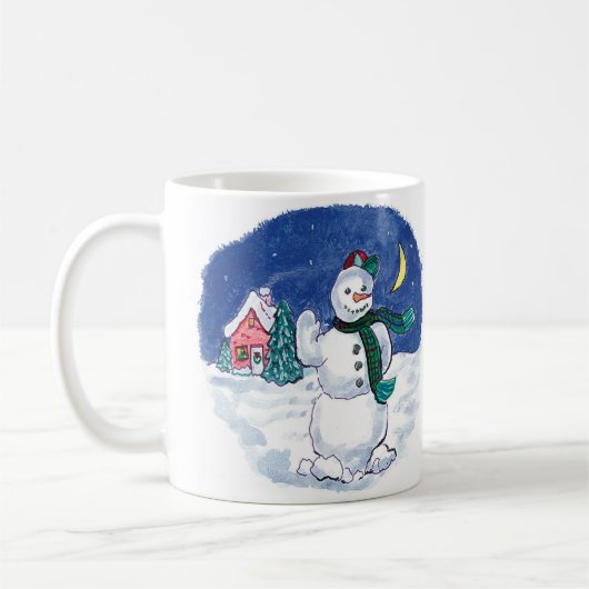 ビンテージクリスマス雪だるまなびく コーヒーマグカップ (左)