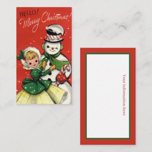 ビンテージクリスマス雪だるまの情報追加 名刺 (正面/裏面)